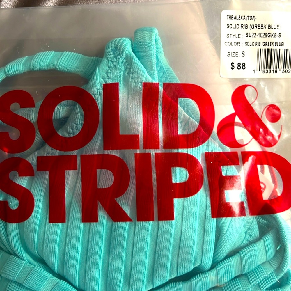 SOLID & STRIPED THE ALEXIA TOP SOLID RIB GREEK BLUE SIZE SMALL Brand New